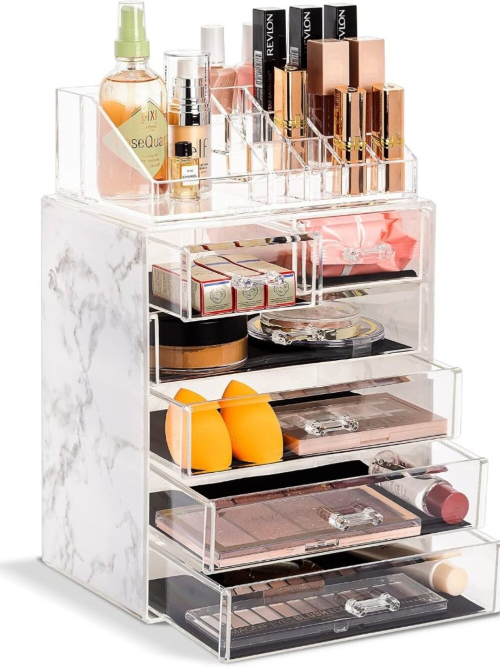 Stylish Marble Print 6-Drawer Acrylic Makeup Organizer Set - Perfect for Vanity